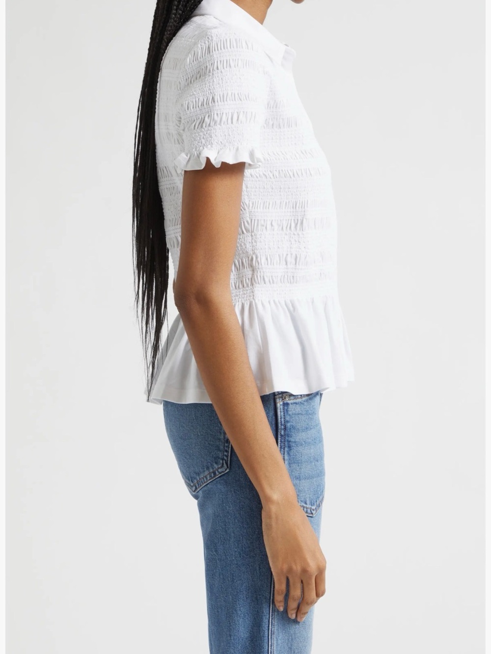 Veronica Beard Ellisandra White Smocked Peplum Button-Down short sleeve top NEW - Picture 4 of 10